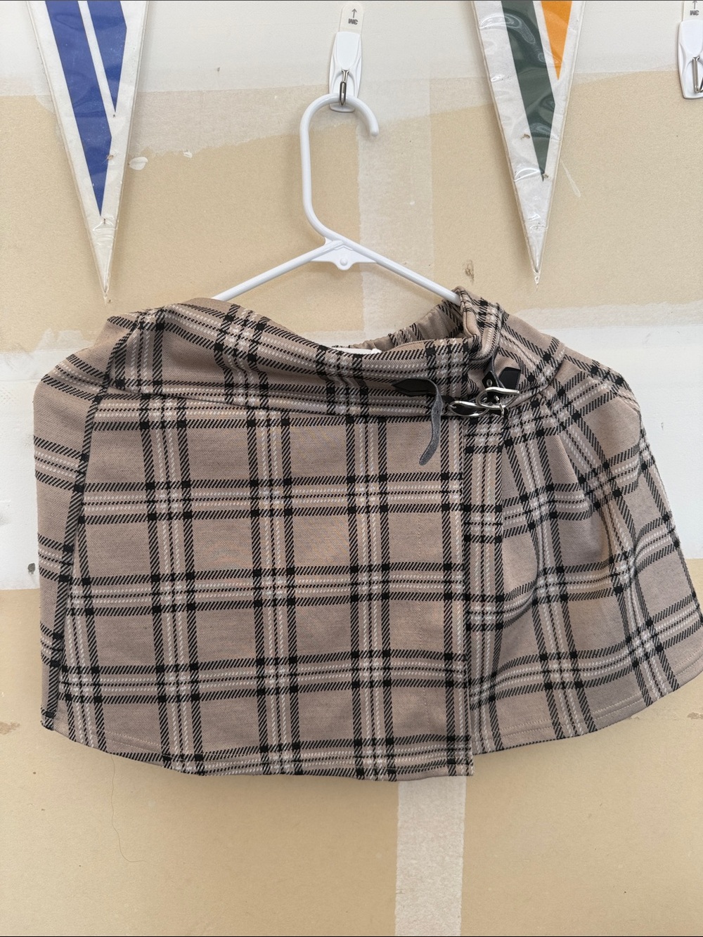 btween Beige and Black Plaid Mini Skirt with Side Buckle